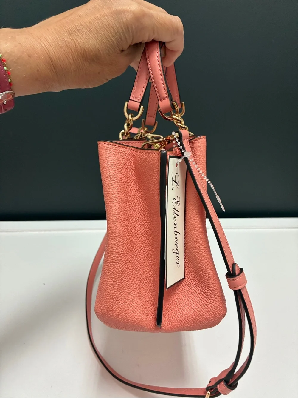 Michael Kors Coral-Peach Leather Chain-Handle Shoulder Bag